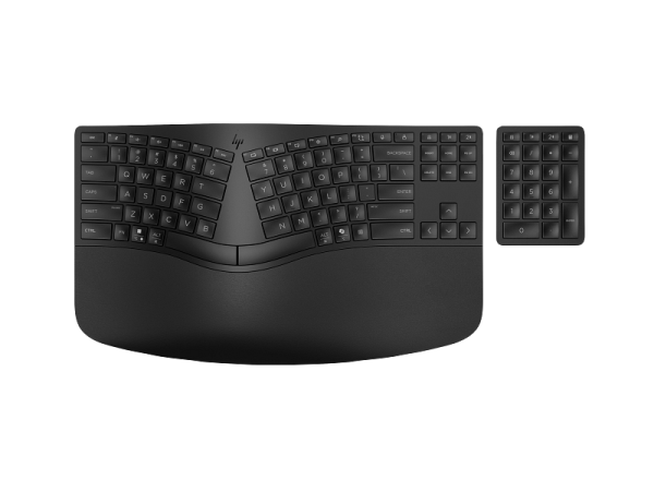 ⁦מקלדת HP 965 Ergonomic Wireless Keyboard – מקלדת ארגונומית אלחוטית בצבע שחור עם נומפד נפרד⁩ – תמונה ⁦2⁩