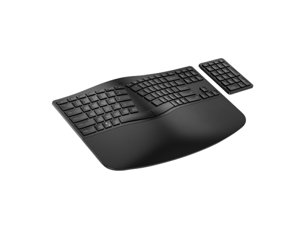 ⁦מקלדת HP 965 Ergonomic Wireless Keyboard – מקלדת ארגונומית אלחוטית בצבע שחור עם נומפד נפרד⁩ – תמונה ⁦3⁩