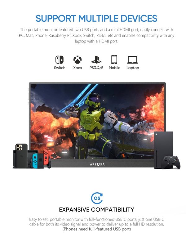 ⁦מוניטור נייד בגודל 15.6 אינץ FHD 1080P מבית Arzopa⁩ – תמונה ⁦4⁩