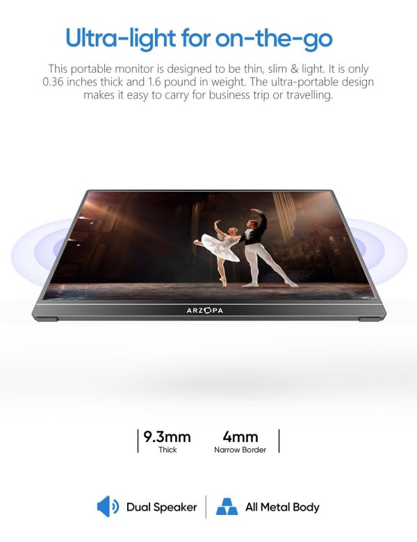 ⁦מוניטור נייד בגודל 15.6 אינץ FHD 1080P מבית Arzopa⁩ – תמונה ⁦2⁩