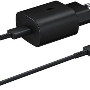מטען קיר Samsung הכולל חיבור USB-C הספק עד כ- 25W כולל כבל באורך 1.8 מטר USB-C ל USB-C בצבע שחור