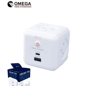 מפצל קוביה 4 שקעים + USB + Type-C OMEGA