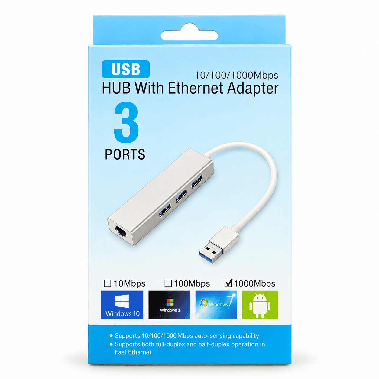 מתאם USB 3.0 עם 3 יציאות USB + רשת LAN Gigabit