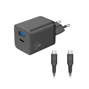מטען קיר מהיר Essentials 43W עם USB ו-Type-C כולל כבל Type-C