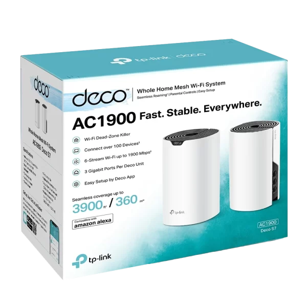 TP-Link Deco S7 Mesh AC1900 (2 יח') – מערכת Wi-Fi ביתית חכמה עם חיבור ל-100 מכשירים