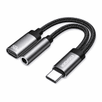 מפצל Essager Type-C לאודיו USB-C וטעינה PD 60W - אפור