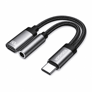 מפצל Essager Type-C לאודיו USB-C וטעינה PD 60W - אפור