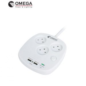 מטען שולחני OMEGA 3 שקעים + 2 יציאות USB