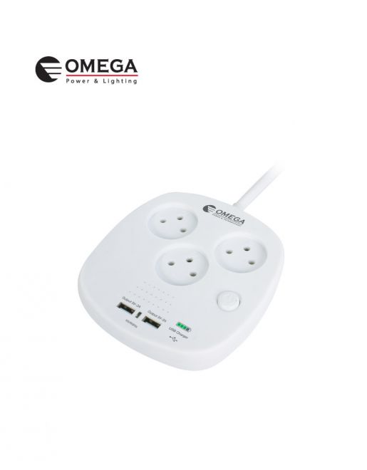 מטען שולחני OMEGA 3 שקעים + 2 יציאות USB