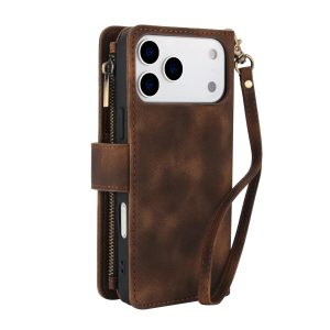 כיסוי ארנק לאייפון 17 פרו בצבע חום (Brown) עם מקום לכרטיסים, כסף ושטרות – Wallet Phone Case