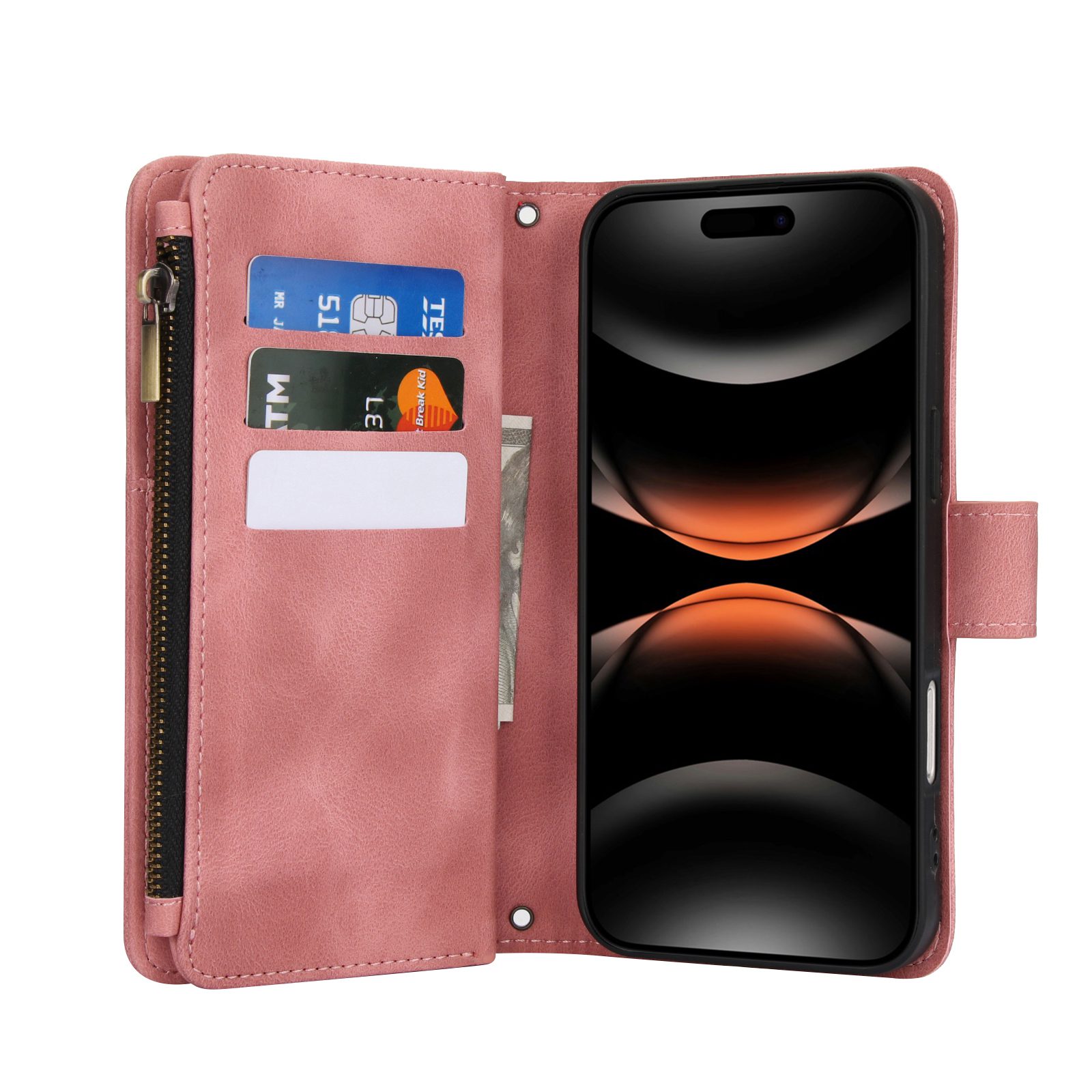 כיסוי ארנק לאייפון 17 פרו בצבע רוז גולד (Rose Gold) עם מקום לכרטיסים, כסף ושטרות – Wallet Phone Case – תמונה 6