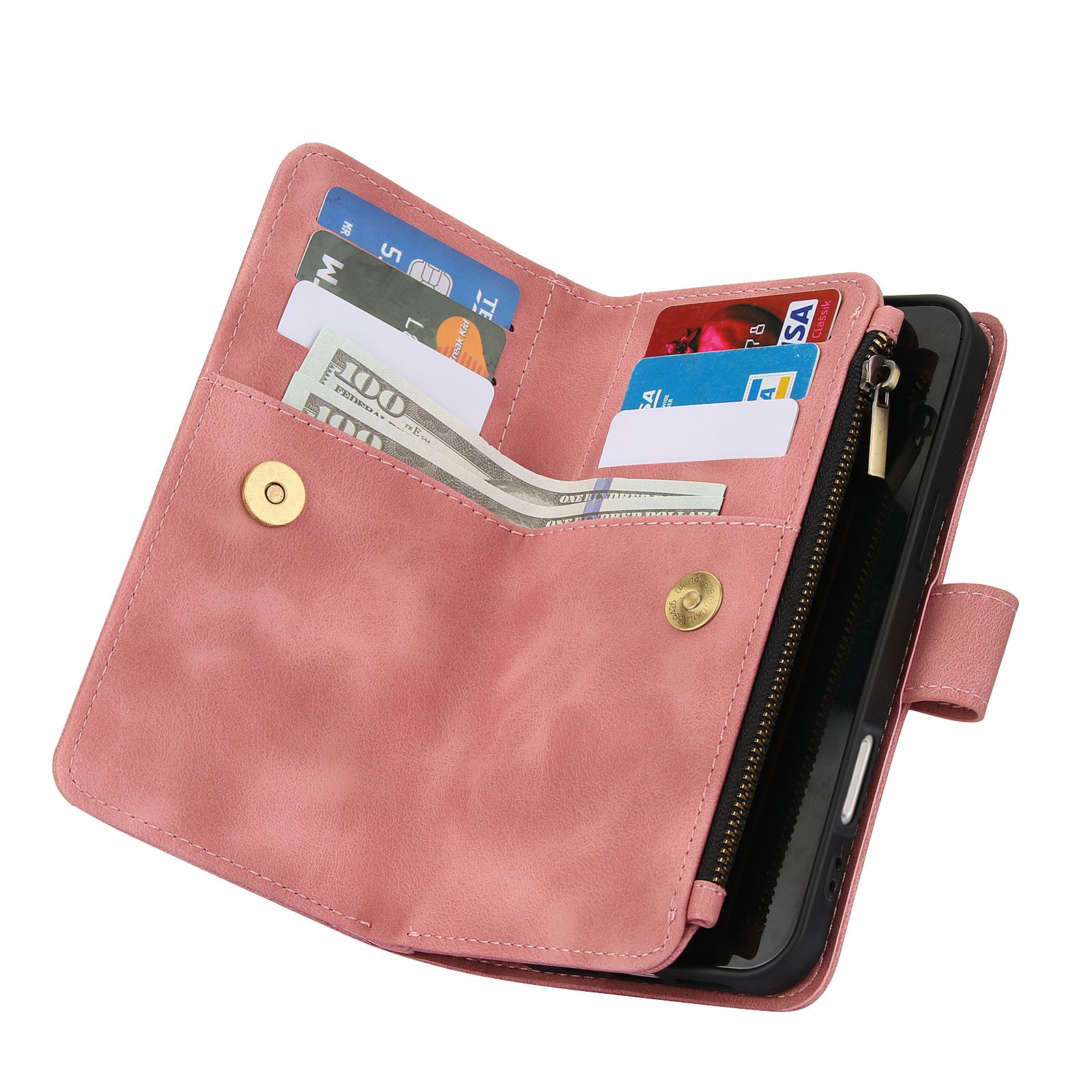 כיסוי ארנק לאייפון 17 פרו בצבע רוז גולד (Rose Gold) עם מקום לכרטיסים, כסף ושטרות – Wallet Phone Case – תמונה 5