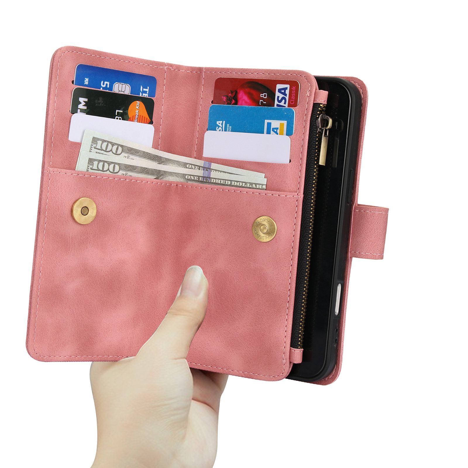 כיסוי ארנק לאייפון 17 פרו בצבע רוז גולד (Rose Gold) עם מקום לכרטיסים, כסף ושטרות – Wallet Phone Case – תמונה 3