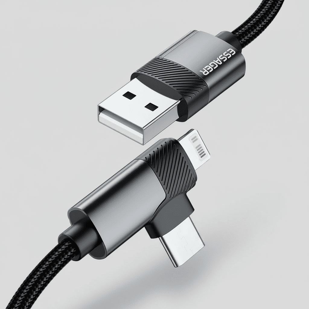 כבל Essager USB-A ל-Type-C ו-Lightning בצורת L 1 מטר