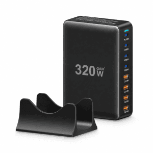 מטען שולחני Essager 320W GaN 8 יציאות 4×USB-C 4×USB-A - שחור