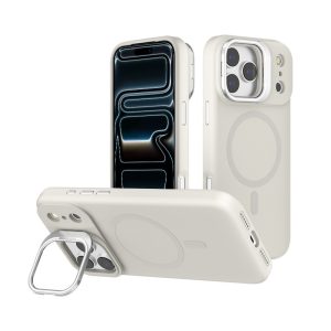 כיסוי סיליקון MagSafe עם רגלית לאייפון Apple iPhone 15 - לבן