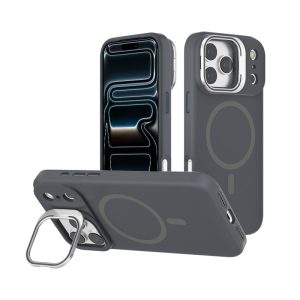 כיסוי סיליקון MagSafe עם רגלית לאייפון Apple iPhone 15 - אפור