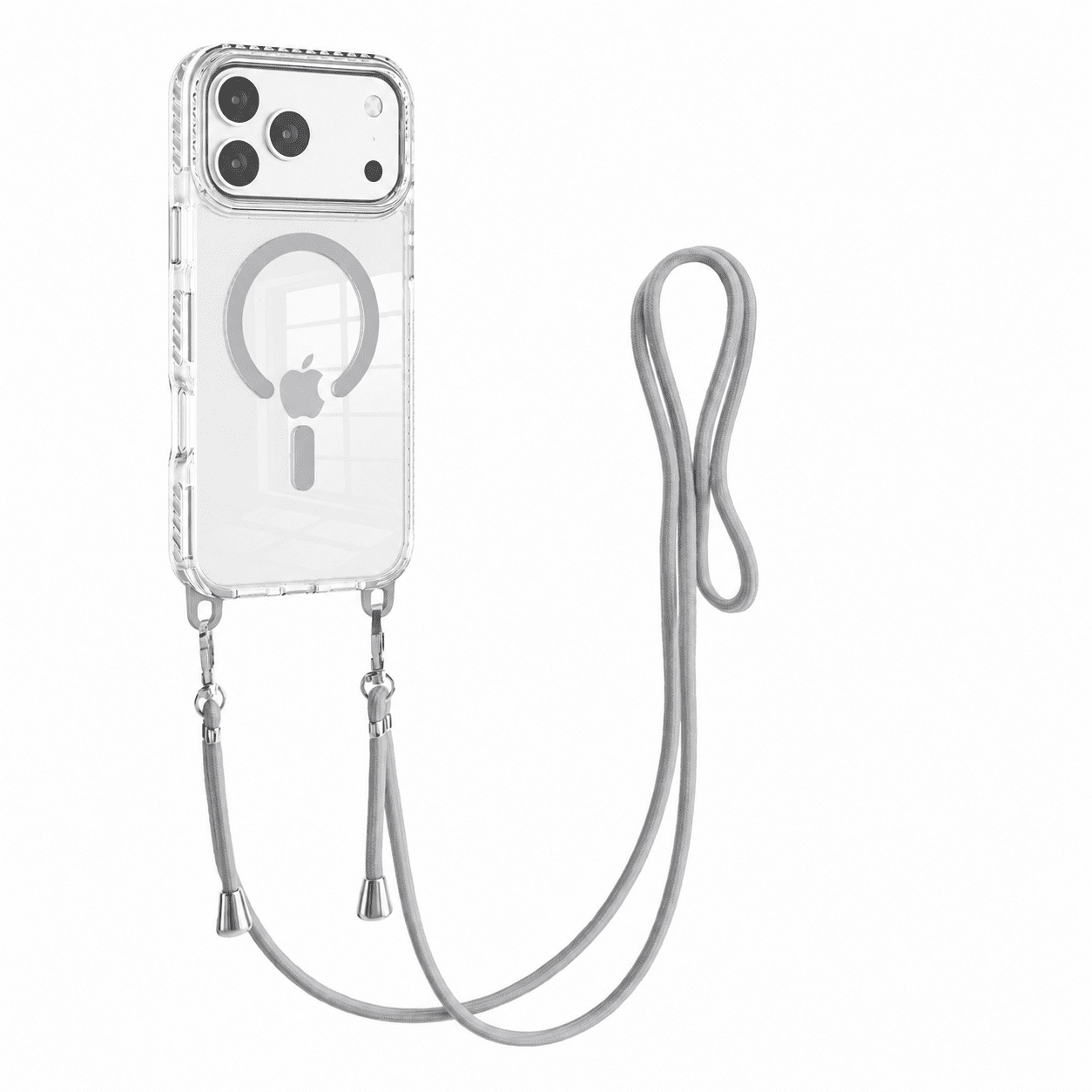 כיסוי שקוף MagSafe עם רצועת תלייה לאייפון Apple iPhone 15 Pro Max - אפור