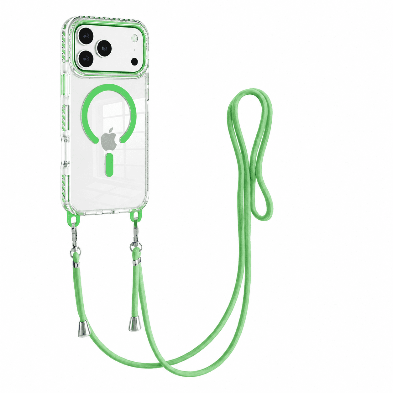 כיסוי שקוף MagSafe עם רצועת תלייה לאייפון Apple iPhone 15 Pro - ירוק