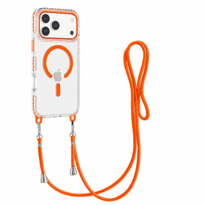 כיסוי שקוף MagSafe עם רצועת תלייה לאייפון Apple iPhone 15 - כתום
