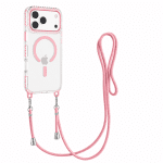 כיסוי שקוף MagSafe עם רצועת תלייה לאייפון Apple iPhone 15 - ורוד