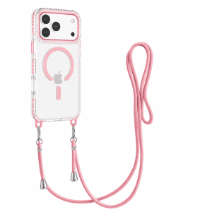 כיסוי שקוף MagSafe עם רצועת תלייה לאייפון Apple iPhone 15 - ורוד