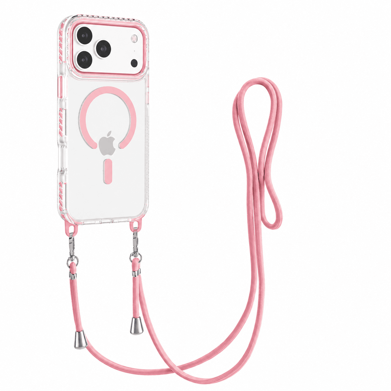 כיסוי שקוף MagSafe עם רצועת תלייה לאייפון Apple iPhone 16 Pro - ורוד