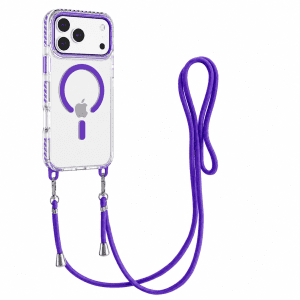 כיסוי שקוף MagSafe עם רצועת תלייה לאייפון Apple iPhone 15 - סגול