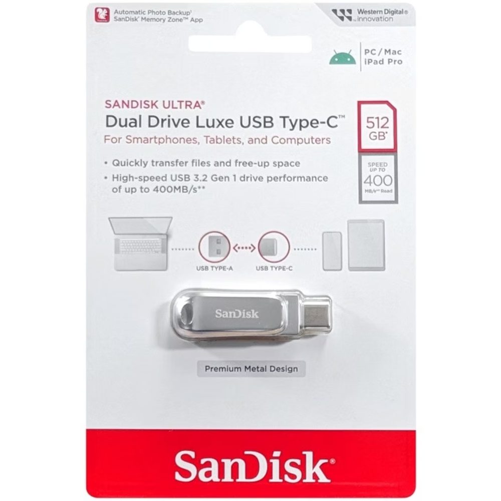זיכרון USB-C SanDisk Ultra Luxe 512GB 400MB/s USB 3.2