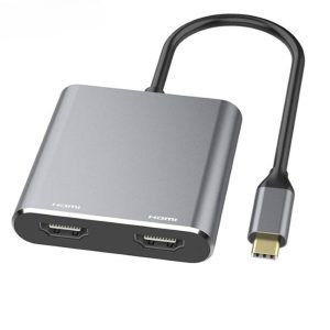 מתאם USB-C 4in1 כפול HDMI 4K 30Hz עם USB 3.0 ו-PD עד 87W אפור