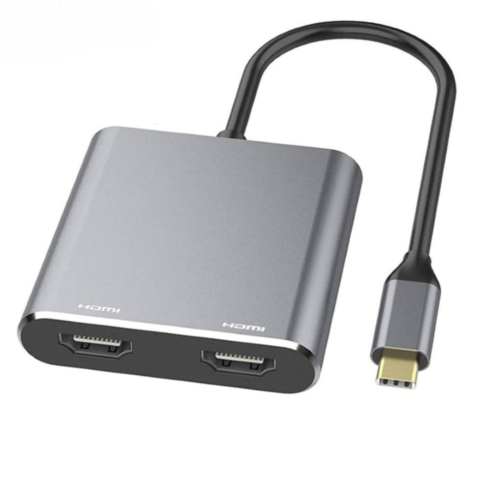 מתאם USB-C 4in1 כפול HDMI 4K 30Hz עם USB 3.0 ו-PD עד 87W אפור