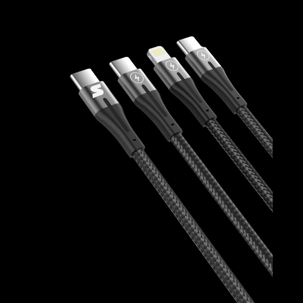 כבל טעינה 3-ב-1 Silver Line 1.5 מטר (USB-A ל-Lightning + 2x USB-C) – תמונה 2