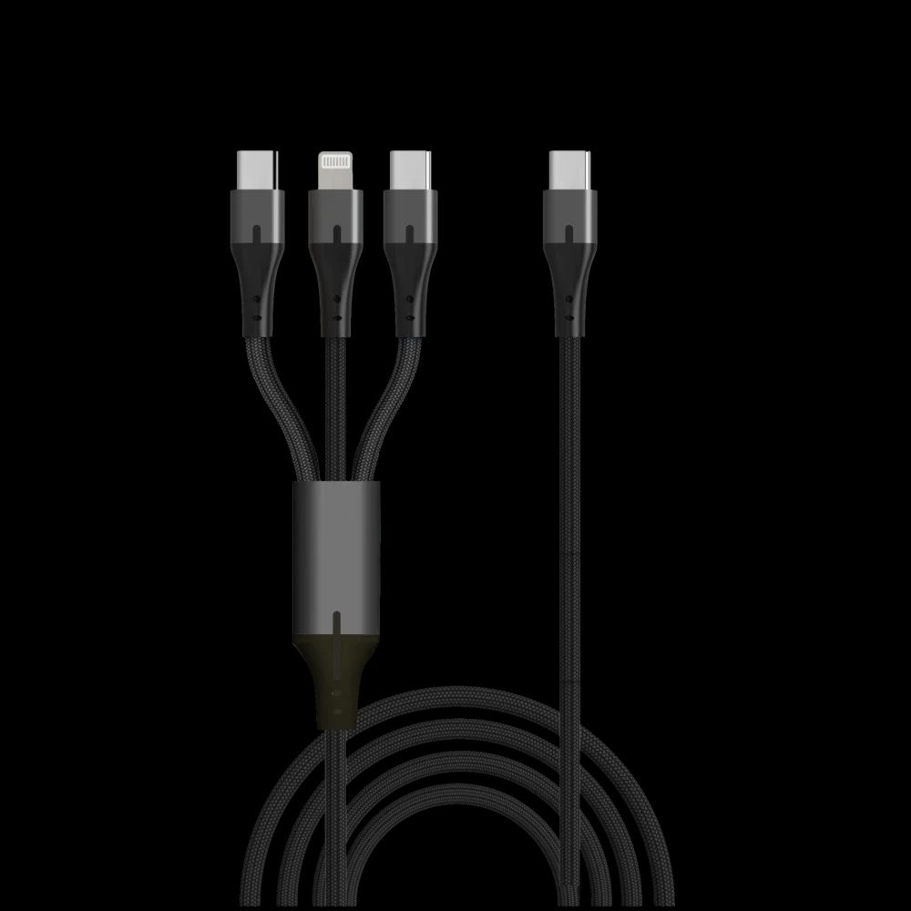 כבל טעינה 3-ב-1 Silver Line 1.5 מטר (USB-A ל-Lightning + 2x USB-C)