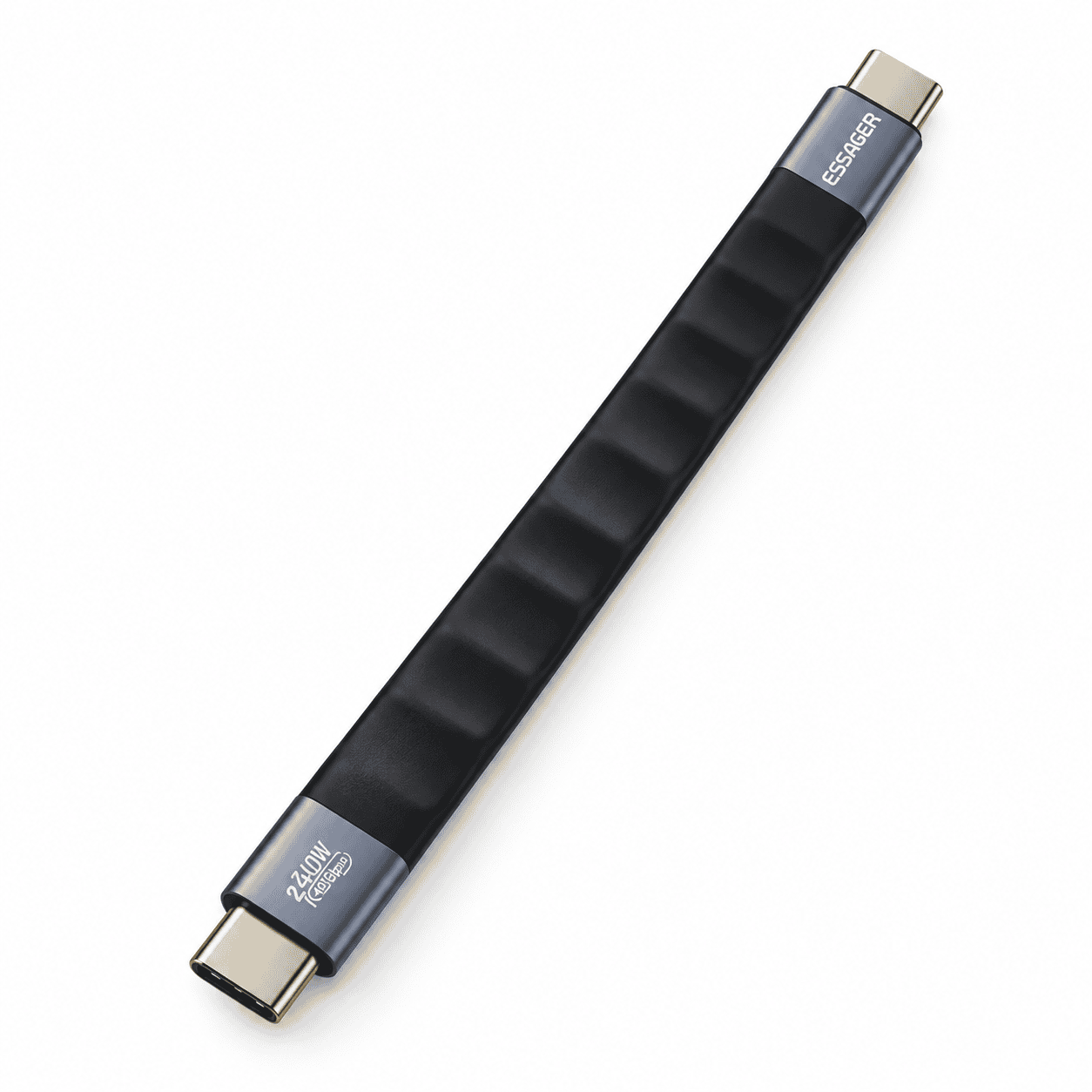 כבל Essager USB4 קצר 12.5 ס"מ USB-C ל-USB-C 240W 40Gbps 8K בצבע שחור