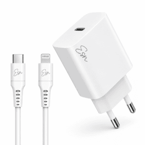מטען לאייפון Essentials 20W עם כבל USB-C ל-Lightning לבן