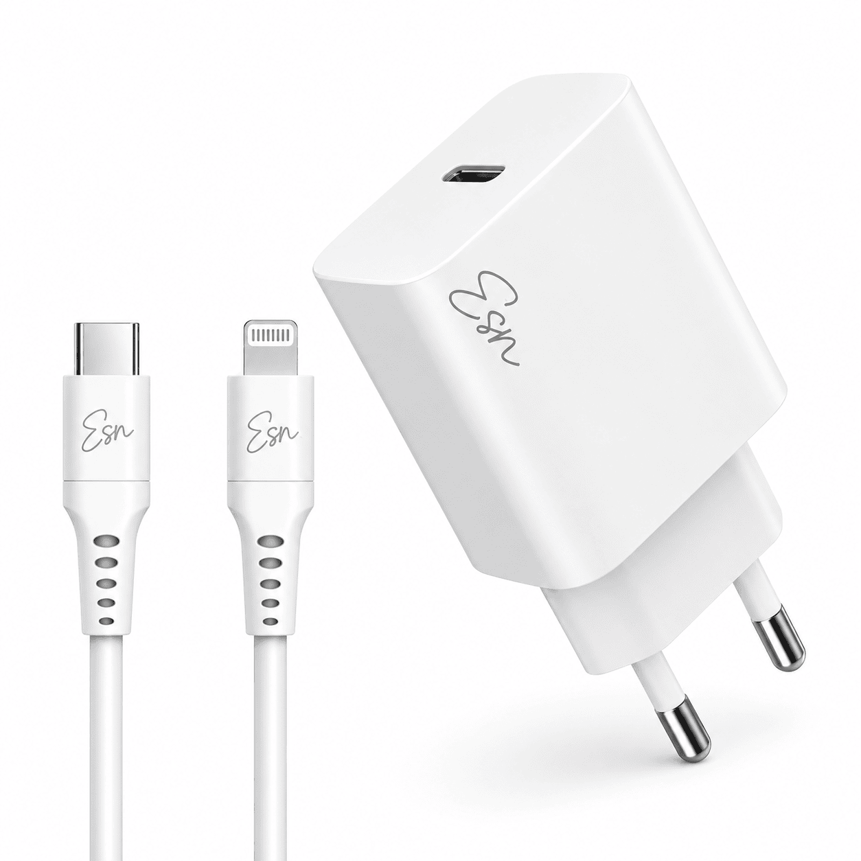 מטען לאייפון Essentials 20W עם כבל USB-C ל-Lightning לבן