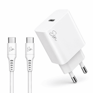 מטען מהיר Essentials 20W USB-C עם כבל USB-C ל-USB-C לבן