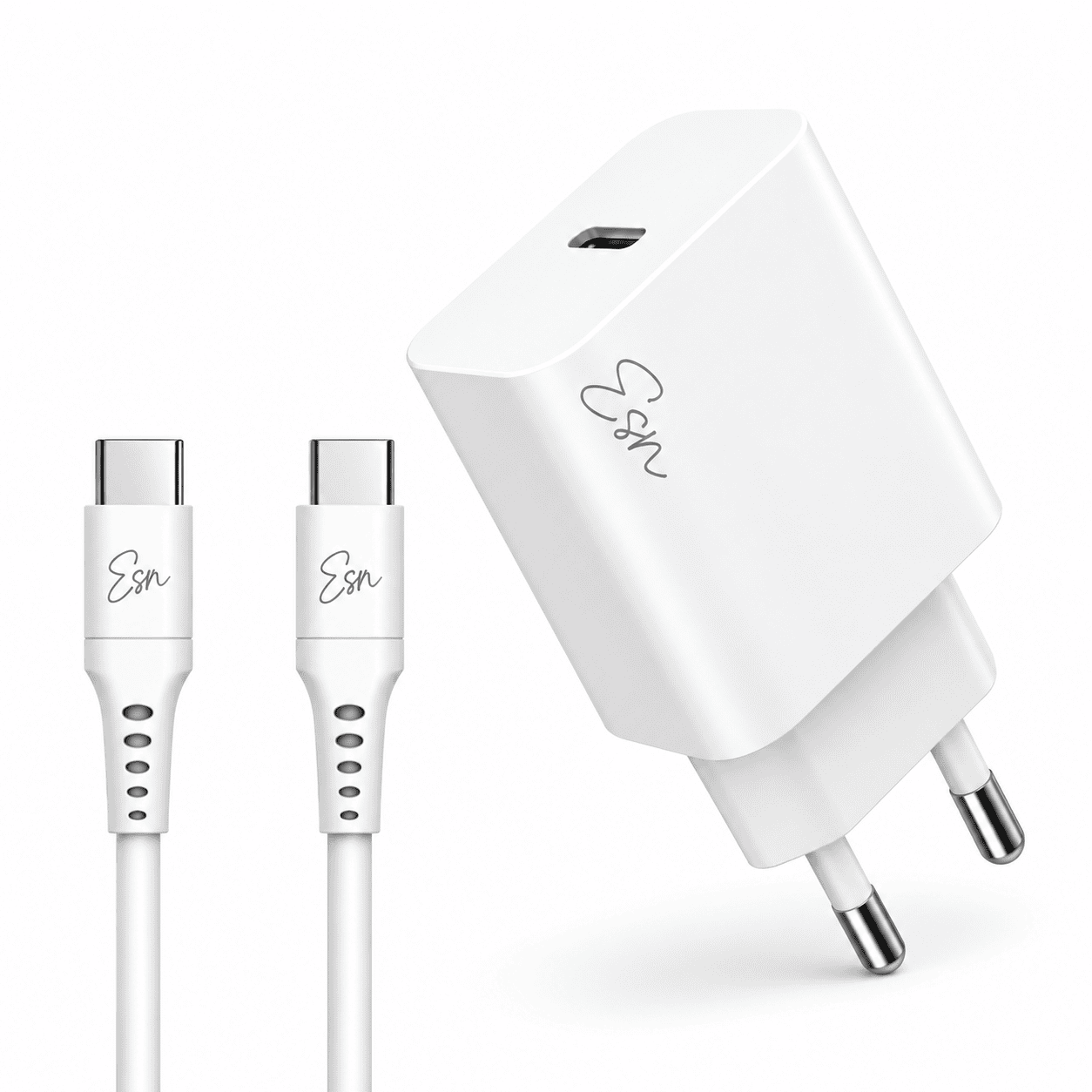 מטען מהיר Essentials 20W USB-C עם כבל USB-C ל-USB-C לבן