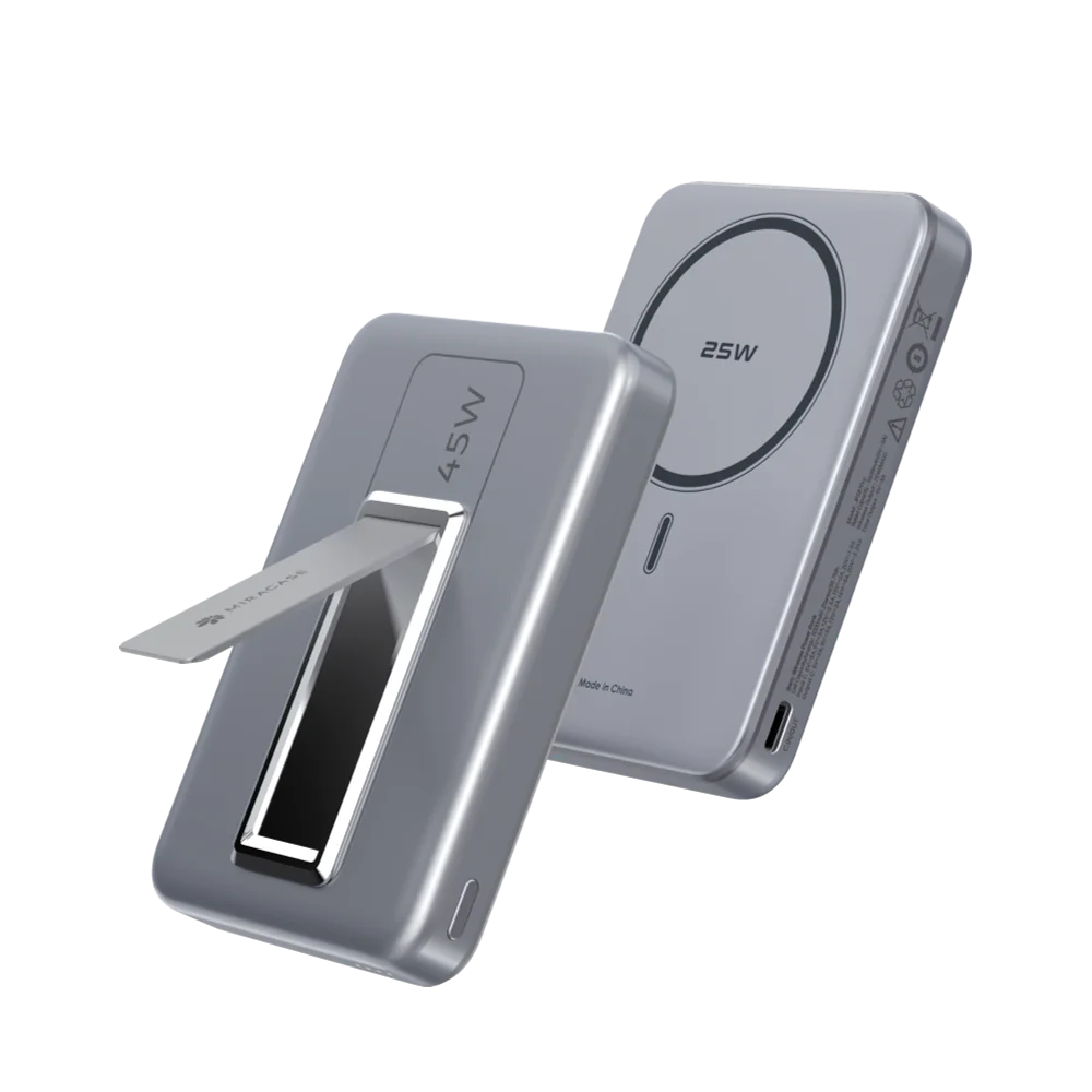מטען נייד מגנטי Miracase 10,000mAh אלחוטי 25W עם מעמד אפור כהה