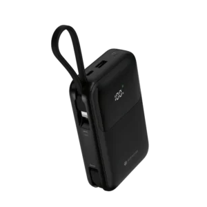 מטען נייד מיני Miracase 10,000mAh עם כבלי USB-C ו-Lightning מובנים שחור